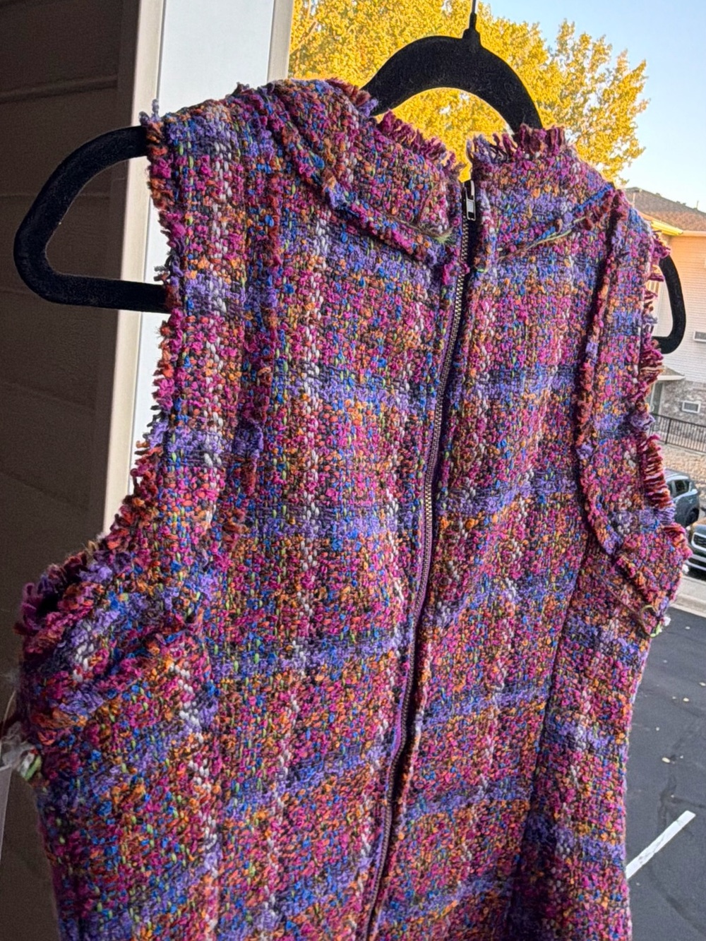 🆕💗💜AQUA Multicolor Tweed Plaid Sleeveless Mini Dress Gold Buttons Size S - Picture 8 of 17